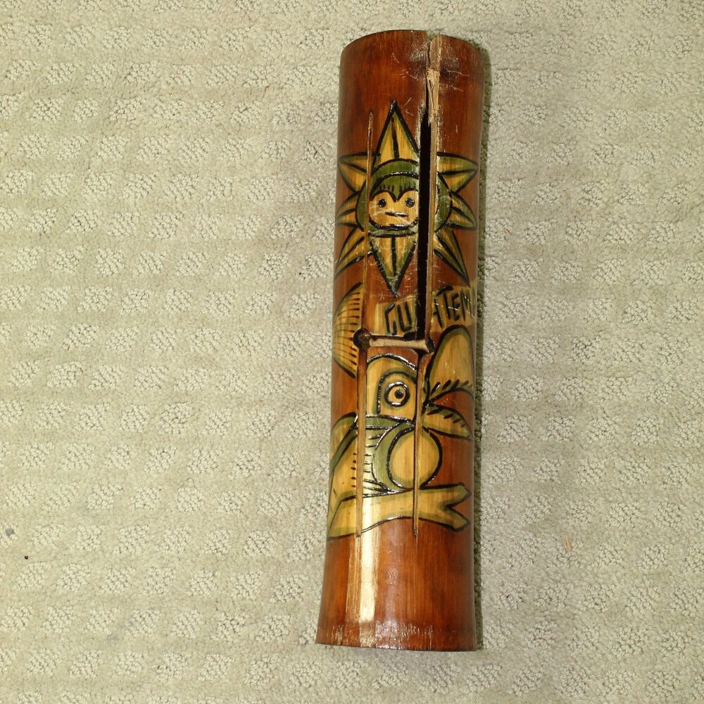 Vintage Bamboo Hand Painted H Slit Tongue Percussion Drum Cylindrical